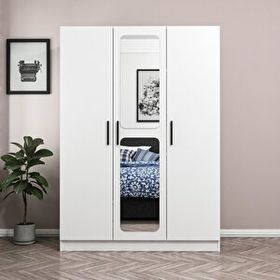 Minar Mobilya Minar Kale 3 Kapak Aynalı 2 Çekmece Zincir Beyaz 210 CM Dolap