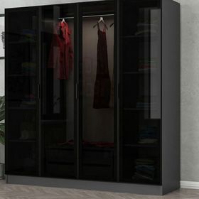 Minar Mobilya Minar Kale 4 Cam Kapaklı 2 Çekmeceli Antrasit Siyah 190 CM Dolap