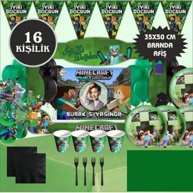 Minecraft 16 Kişilik Doğum Günü Parti Seti Malzemeleri
