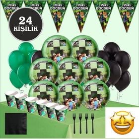 Minecraft 24 Kişilik Doğum Günü Parti Seti Malzemeleri