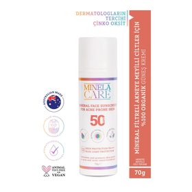 Minela Care Akneye Meyilli Ciltler İçin Organik Mineral Filtreli Yüksek UV Korumalı 50 SPF 70 gr Yüz Güneş Kremi