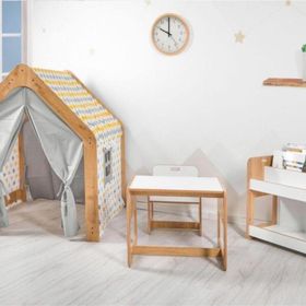 Minera Kumru Model Ahşap Çocuk Çalışma Oyun Masa Sandalye Kitaplık ve Oyun Evi Seti