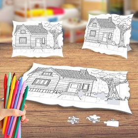 Minik Ev Manzarası Boyama Puzzle Tablo