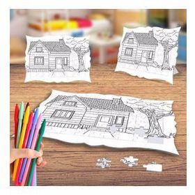 Minik Ev Manzarası Boyama Puzzle Tablo
