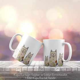 Minimal Kedicikler Kedi Severlere Tasarım Kupa Bardak