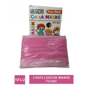 Minion 3 Katlı 10'lu Pembe Çocuk Maske