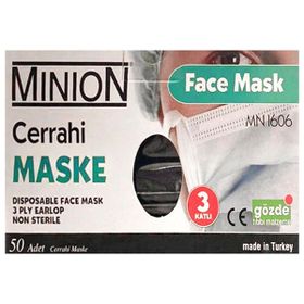 Minion Meltblown 50'li 3 Katlı Siyah Telli Cerrahi Maske