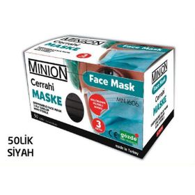 Minion Meltblown 50'li 3 Katlı Siyah Telli Cerrahi Maske