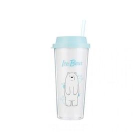 Miniso 550 ml Kutup Ayısı We Bare Bears Çift Katlı Pipetli Şişe