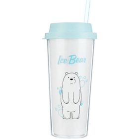 Miniso 550 ml Kutup Ayısı We Bare Bears Çift Katlı Pipetli Şişe
