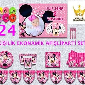 Minnie Mouse 24 Kişilik Parti Malzemeleri Seti Doğum Günü Süsleri