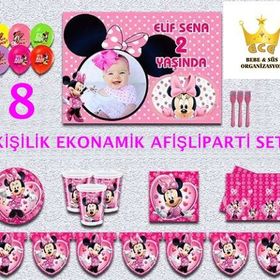 Minnie Mouse 8 Kişilik Parti Malzemeleri Seti Doğum Günü Süsleri