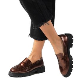 Mio Gusto Andrea Metalik Kahverengi Kalın Tabanlı Kadın Loafer Ayakkabı