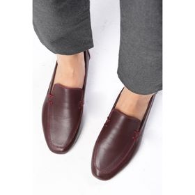 Mio Gusto Aria Bordo Hakiki Deri Renk Küt Burunlu Kadın Loafer Ayakkabı