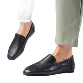 Mio Gusto Aria Siyah Renk Hakiki Deri Küt Burunlu Kadın Loafer Ayakkabı
