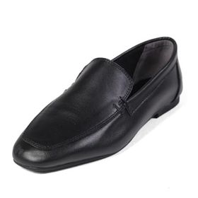 Mio Gusto Aria Siyah Renk Hakiki Deri Küt Burunlu Kadın Loafer Ayakkabı