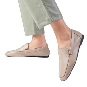 Mio Gusto Aria Vizon Renk Hakiki Deri Küt Burunlu Kadın Loafer Ayakkabı