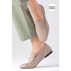 Mio Gusto Aria Vizon Renk Hakiki Deri Küt Burunlu Kadın Loafer Ayakkabı