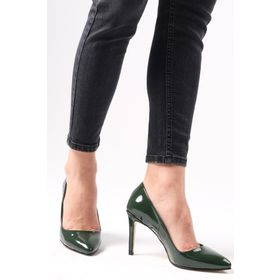 Mio Gusto Basic Yeşil Rugan Kadın Stiletto Topuklu Ayakkabı