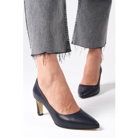 Mio Gusto Beliz Lacivert Hakiki Deri Stiletto Kadın Topuklu Ayakkabı