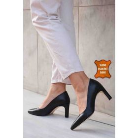 Mio Gusto Beliz Siyah Hakiki Deri Kadın Stiletto