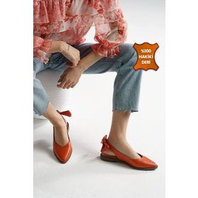 Mio Gusto Bonny Turuncu Hakiki Deri Kadın Günlük Babet