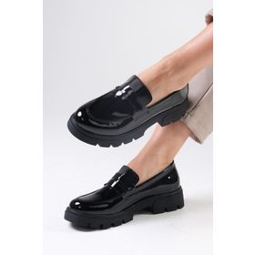 Mio Gusto Casey Siyah Renk Rugan Kalın Tabanlı Kadın Loafer Ayakkabı