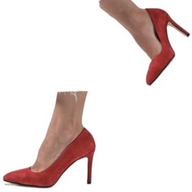 Mio Gusto Elora Kırmızı Süet Kadın Stiletto Ayakkabı
