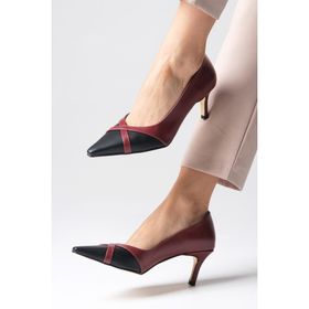 Mio Gusto Felice Bordo Siyah Renk Küt Sivri Burunlu Kadın Topuklu Ayakkabı