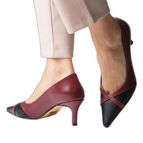 Mio Gusto Felice Bordo Siyah Renk Küt Sivri Burunlu Kadın Topuklu Ayakkabı