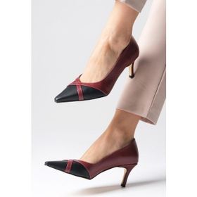 Mio Gusto Felice Bordo Siyah Renk Küt Sivri Burunlu Kadın Topuklu Ayakkabı