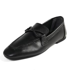 Mio Gusto Fiona Siyah Renk Hakiki Deri Küt Burunlu Kadın Loafer Ayakkabı
