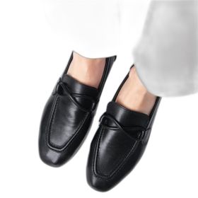 Mio Gusto Fiona Siyah Renk Hakiki Deri Küt Burunlu Kadın Loafer Ayakkabı