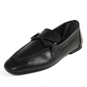 Mio Gusto Fiona Siyah Renk Hakiki Deri Küt Burunlu Kadın Loafer Ayakkabı