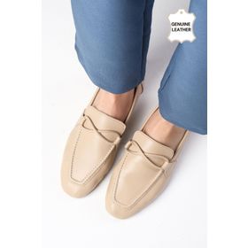 Mio Gusto Fiona Ten Rengi Hakiki Deri Küt Burunlu Kadın Loafer Ayakkabı