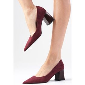 Mio Gusto Fleur Bordo Süet Renk Blok Kadın Topuklu Ayakkabı