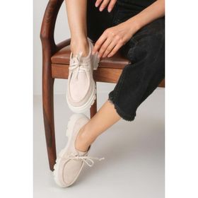 Mio Gusto Hope Bej Renk Kalın Tabanlı Kadın Loafer Ayakkabı