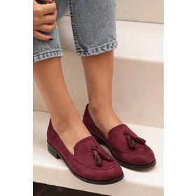 Mio Gusto Iris Bordo Süet Kadın Babet
