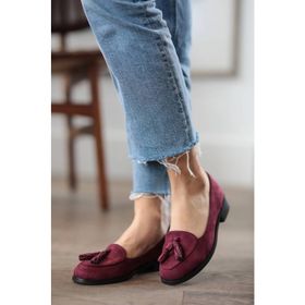 Mio Gusto Iris Bordo Süet Kadın Babet