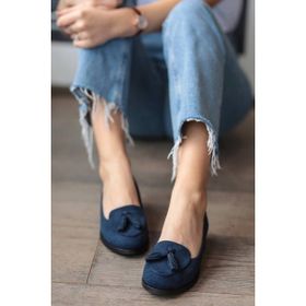 Mio Gusto Iris Lacivert Süet Kadın Babet