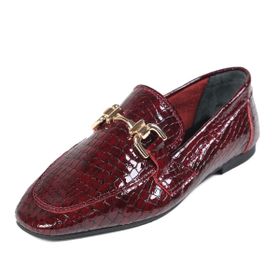 Mio Gusto Jordane Bordo Renk Hakiki Deri Hayvan Desenli Küt Burunlu Kadın Loafer Ayakkabı