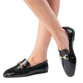 Mio Gusto Jordane Siyah Renk Hakiki Deri Hayvan Desenli Küt Burunlu Kadın Loafer Ayakkabı