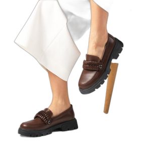 Mio Gusto Judi Kahverengi Kalın Tabanlı Kadın Loafer Ayakkabı