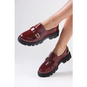 Mio Gusto Katy Bordo Renk Kalın Tabanlı Kadın Loafer Ayakkabı