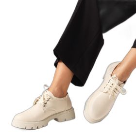 Mio Gusto Olivia Bej Renk Kalın Tabanlı Kadın Loafer Ayakkabı