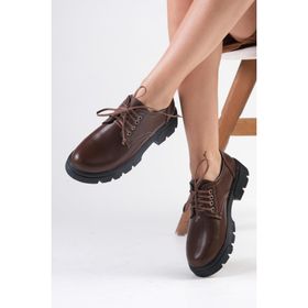 Mio Gusto Olivia Kahverengi Kalın Tabanlı Kadın Loafer Ayakkabı