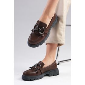 Mio Gusto Suzi Kahverengi Kalın Tabanlı Kadın Loafer Ayakkabı