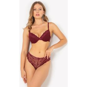 Miorre Push-Up Dolgulu Dantel Bordo Sütyen Takım