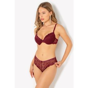 Miorre Push-Up Dolgulu Dantel Bordo Sütyen Takım