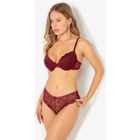 Miorre Push-Up Dolgulu Dantel Bordo Sütyen Takım
